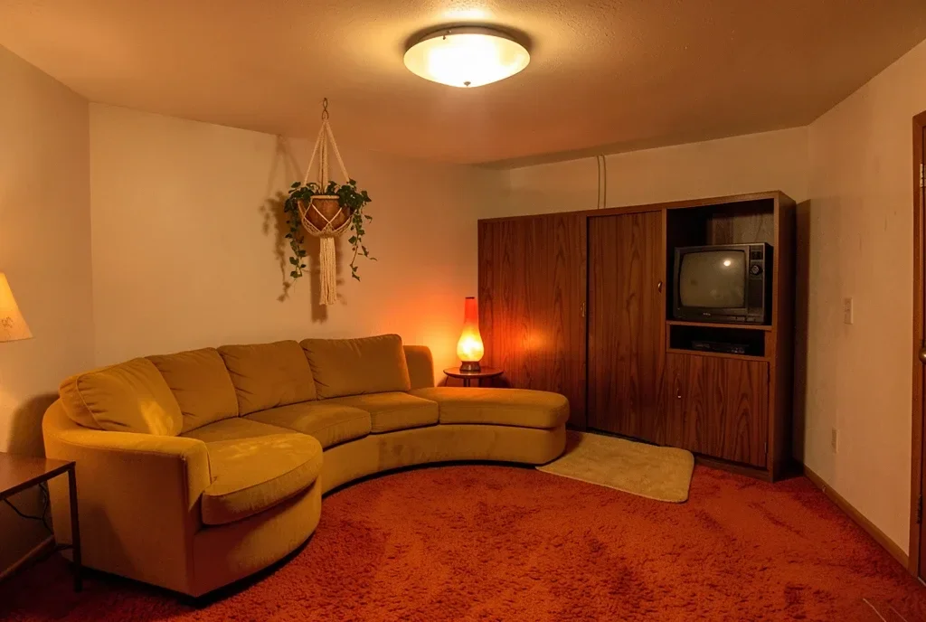1970s Rumpus Room with Shag Carpet and Lava — image prompt preview