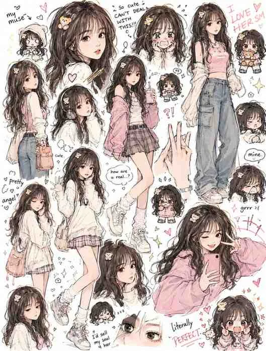 Aesthetic Anime Character Doodle Page — image prompt preview