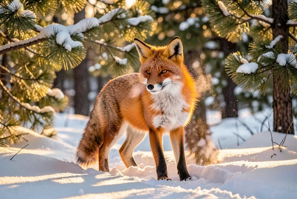 Alert Red Fox in a Snowy Pine Clearing — image prompt preview