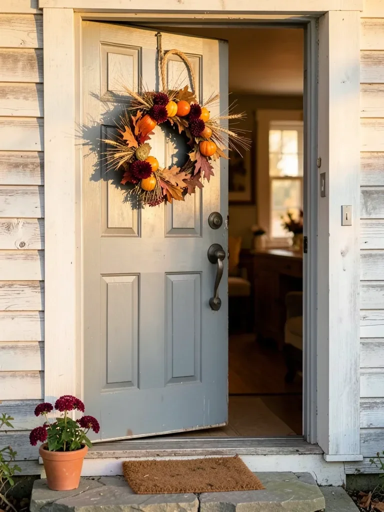Autumn Wreath on Farmhouse Door — image prompt preview
