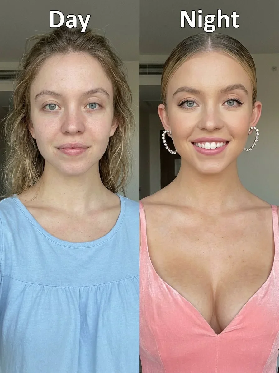 Before-And-After Upper-Body Portrait Photo Of Sydney Sweeney — image prompt preview
