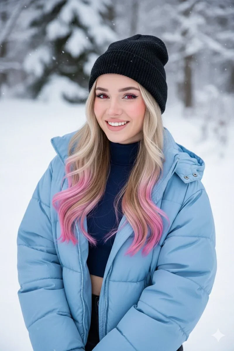 Blonde Girl With Pink-Tipped Hair And Vibrant — image prompt preview