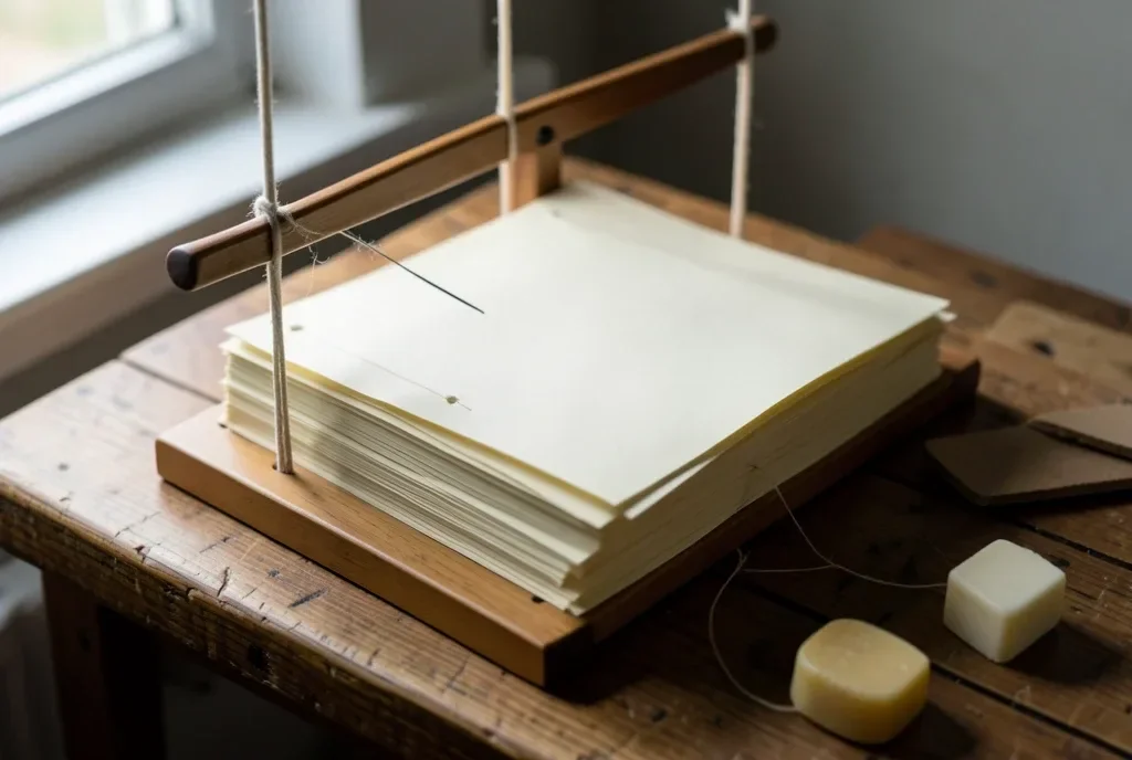 Bookbinding Sewing Frame Process — image prompt preview