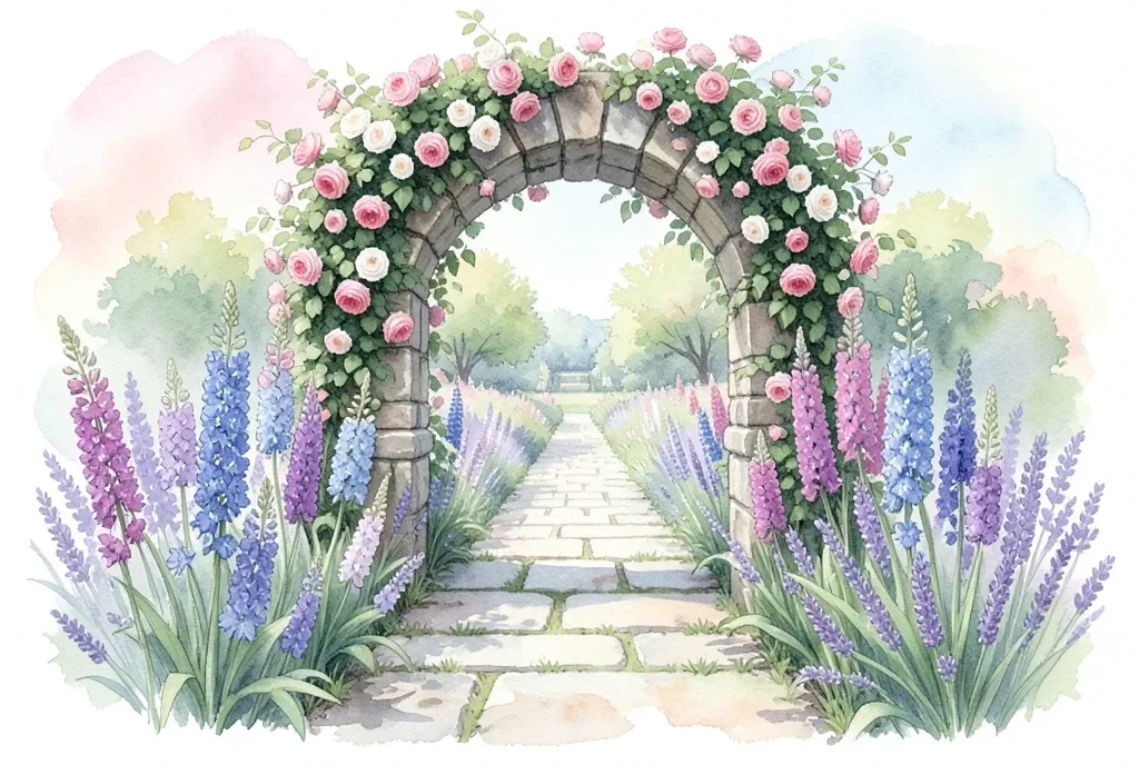 Botanical Garden Path Through Rose Archway — image prompt preview