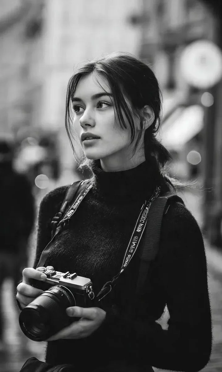 Cinematic Black-And-White Street Portrait Of A Young — image prompt preview