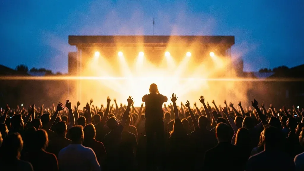 Cinematic Concert Crowd from the Stage with Raised — image prompt preview