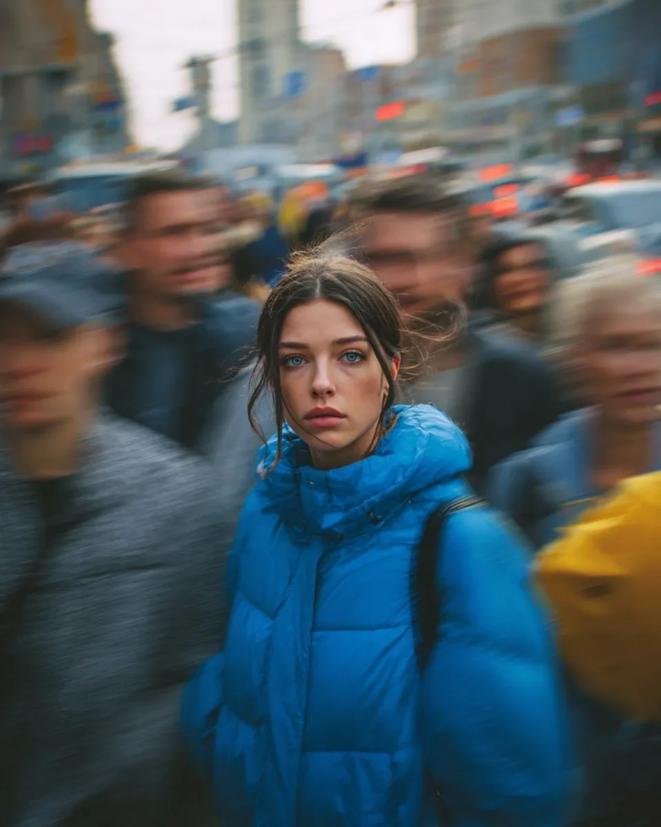 Cinematic Street Portrait Of A Young Woman — Editorial — image prompt preview