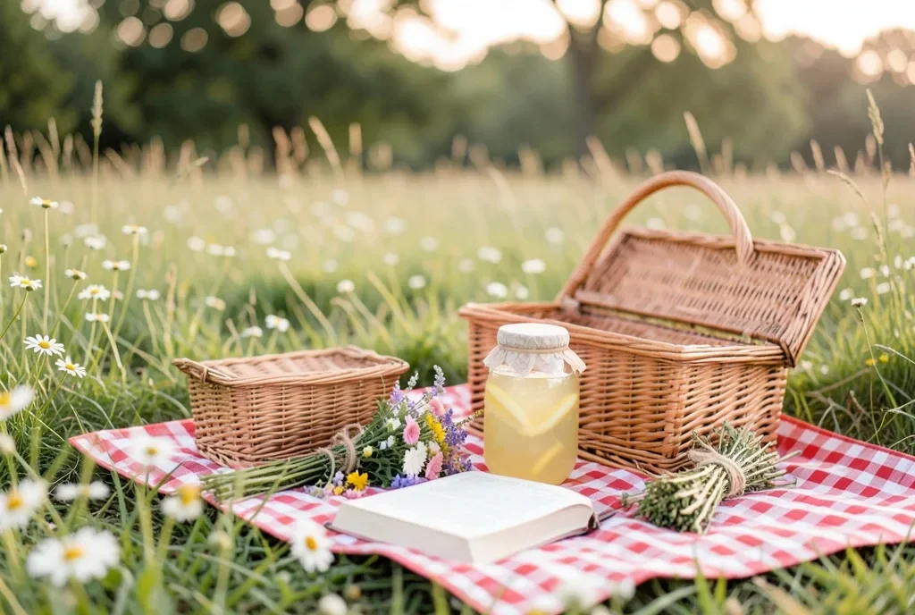 Cottagecore Wildflower Meadow Picnic Basket — image prompt preview