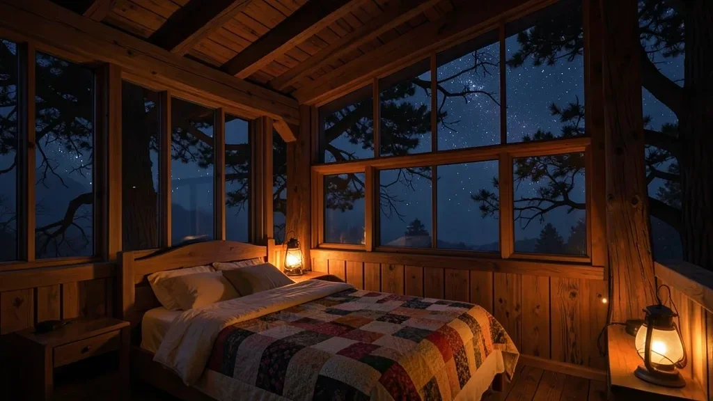 Cozy Treehouse Bedroom at Night — image prompt preview