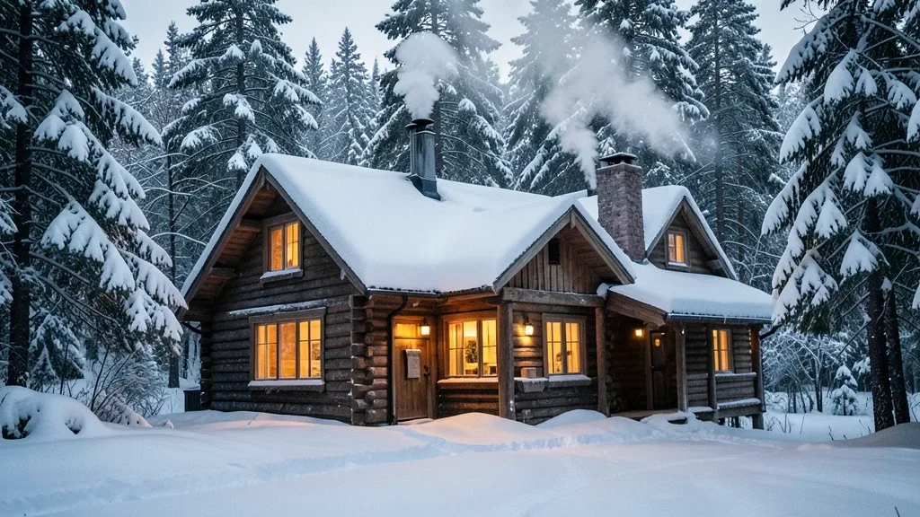 Cozy Woodland Cabin in Snow — image prompt preview