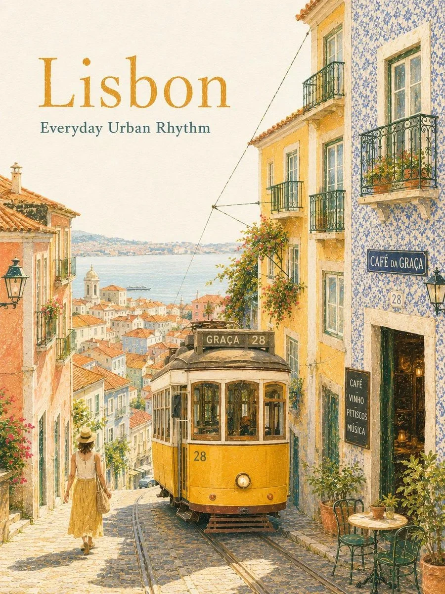 Dreamy Vintage Travel Poster Illustration Of Lisbon — image prompt preview