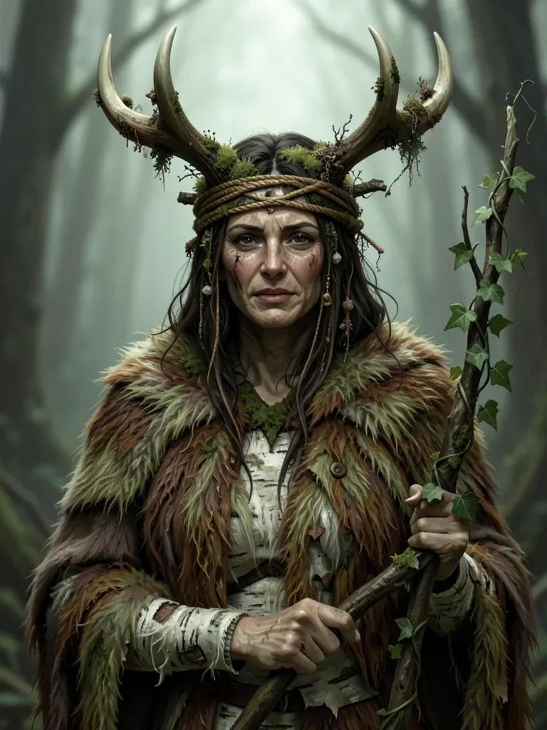 Druid Character Portrait with Antlers — image prompt preview