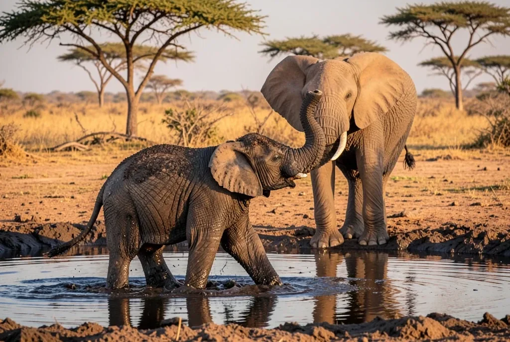 Elephant Calf Playing In A Mud Bath — image prompt preview