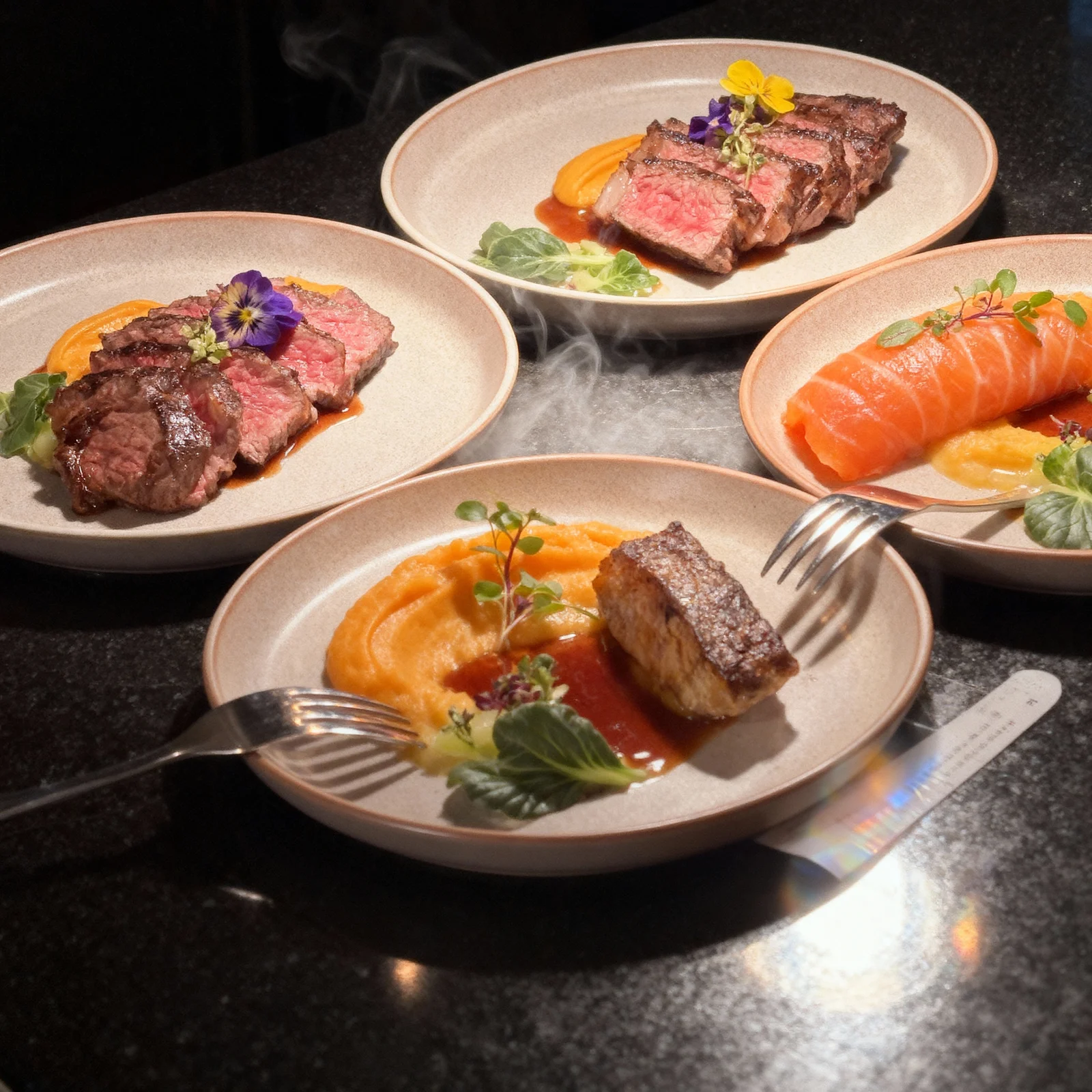Exquisite Wagyu Beef Slices And Fresh Salmon — image prompt preview