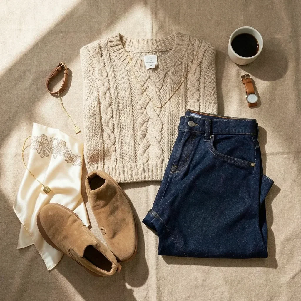Fashion Flat Lay — Styled Garment and Accessory — image prompt preview