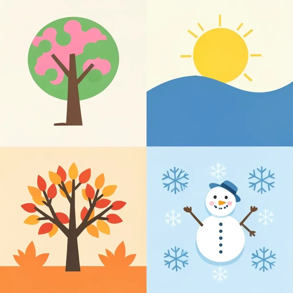 Flat-Design Four Seasons Panel Illustration — image prompt preview