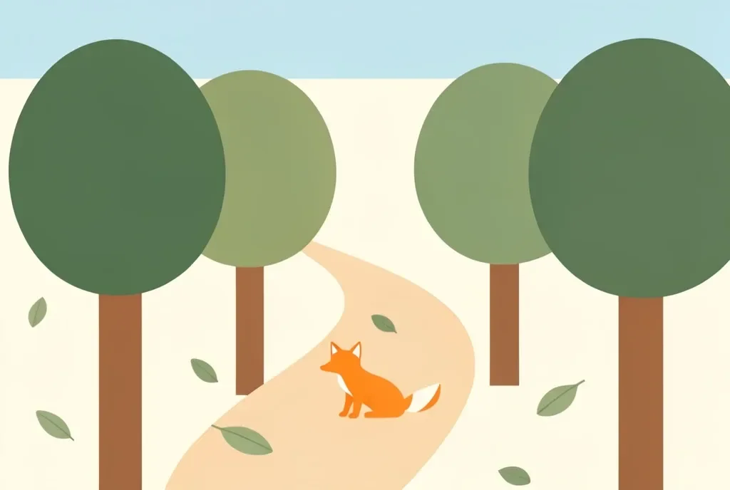 Flat-Design Woodland Walk with Stylized Trees — image prompt preview