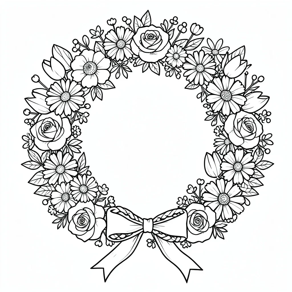 Floral Wreath Coloring Page — image prompt preview