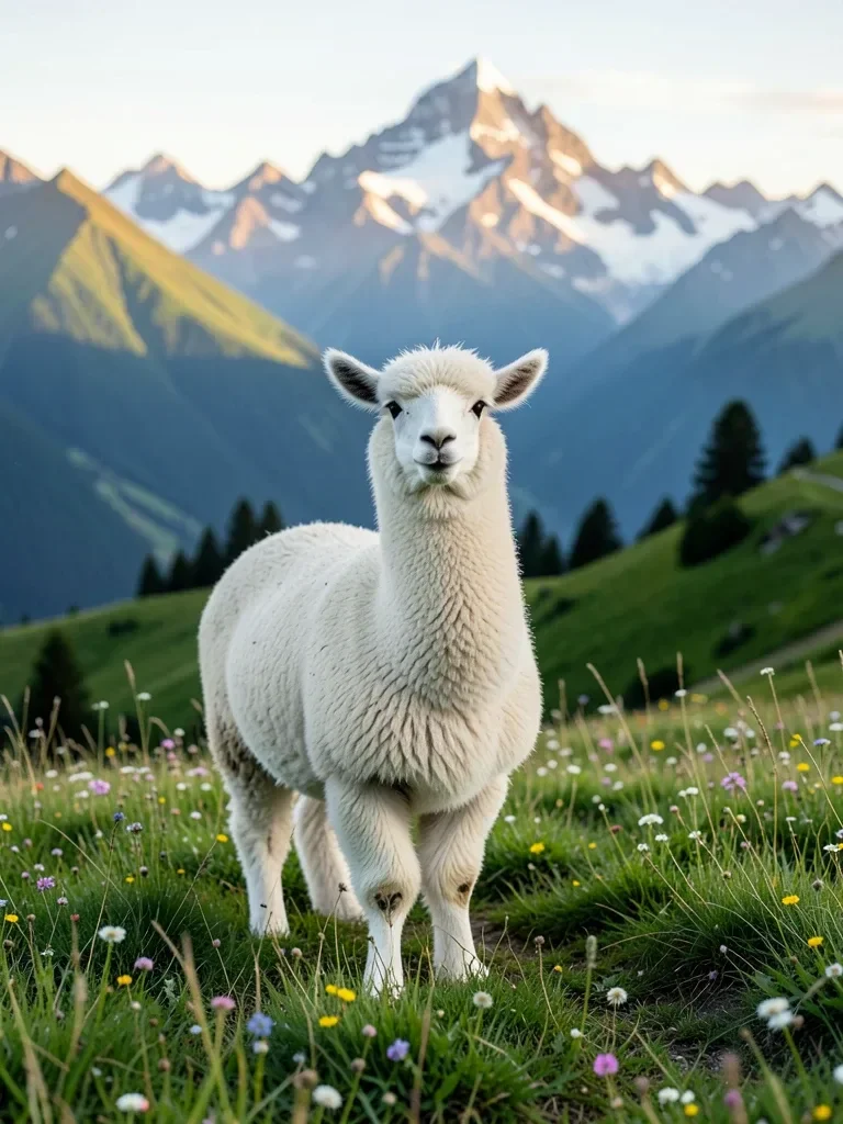Fluffy Alpaca in a Mountain Meadow — image prompt preview