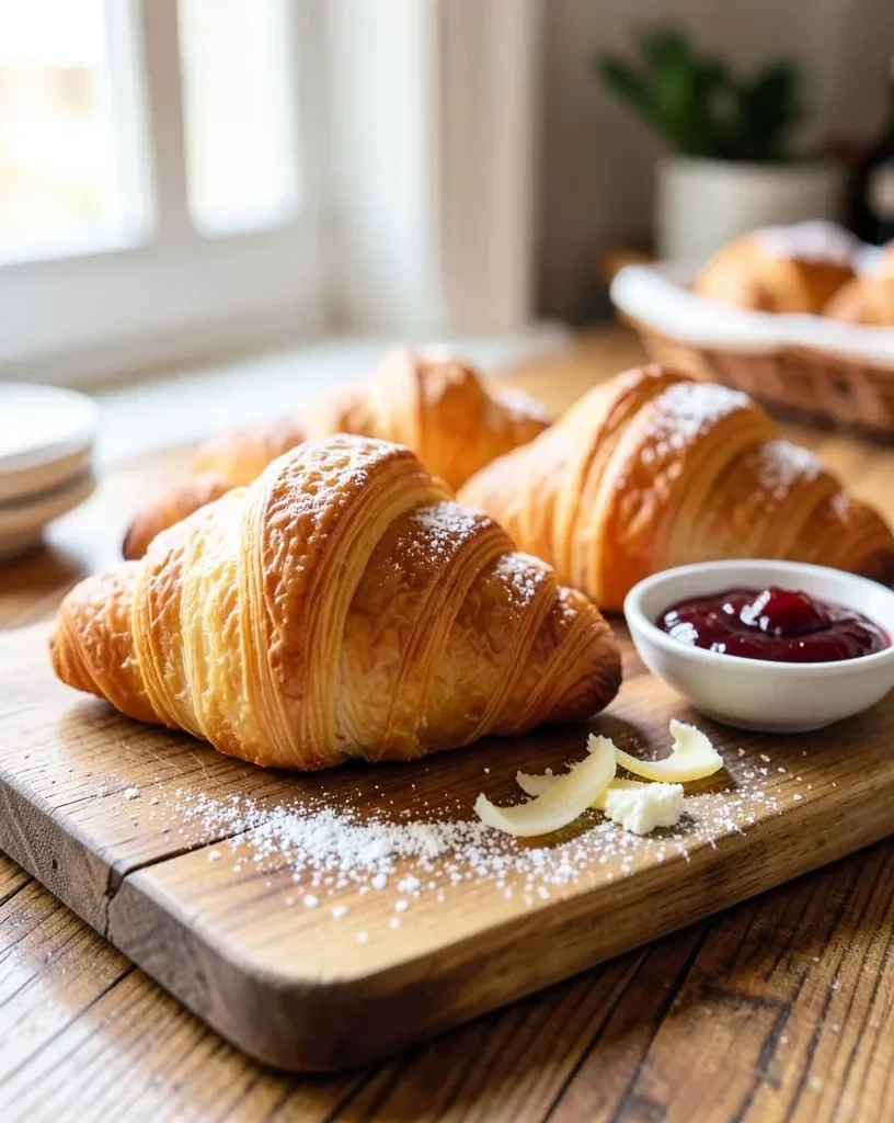 Fresh Bakery Croissants on Wooden Board — image prompt preview