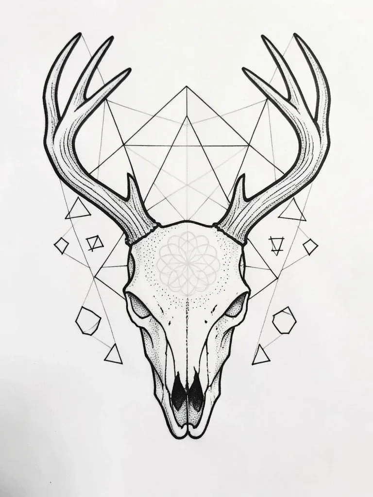 Geometric Deer Skull Tattoo — image prompt preview