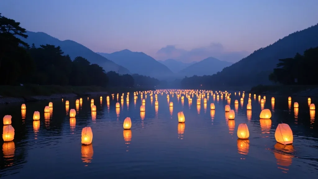 Glowing Lanterns Floating on River — image prompt preview