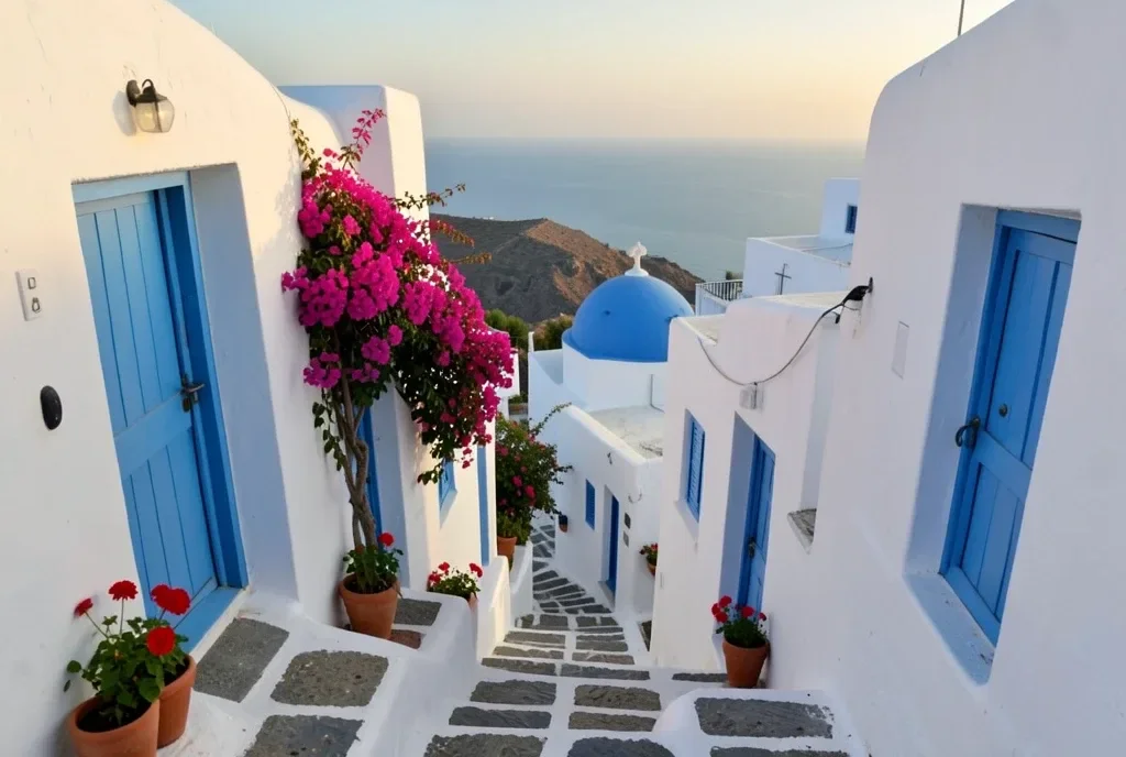 Greek Island Whitewashed Village with Stone Steps — image prompt preview