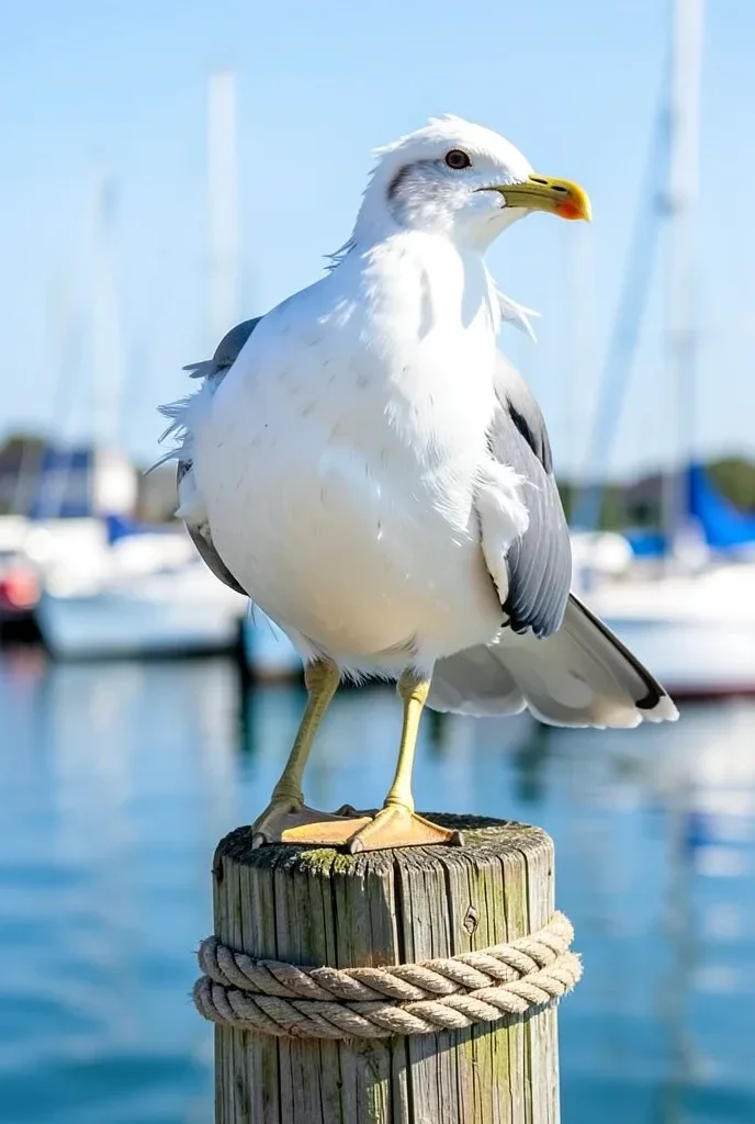 Gull on a Rope-Wrapped Post — image prompt preview