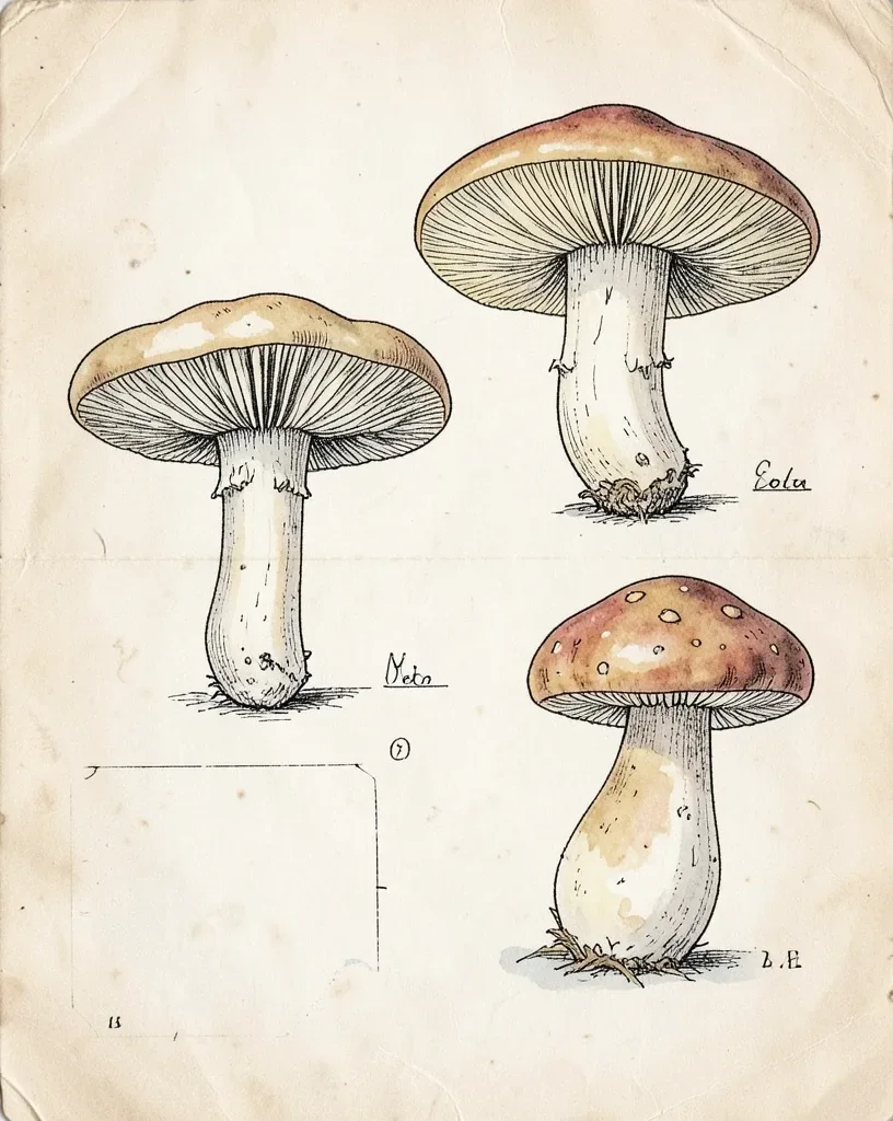 Hand-Drawn Mushroom Botanical Study — image prompt preview