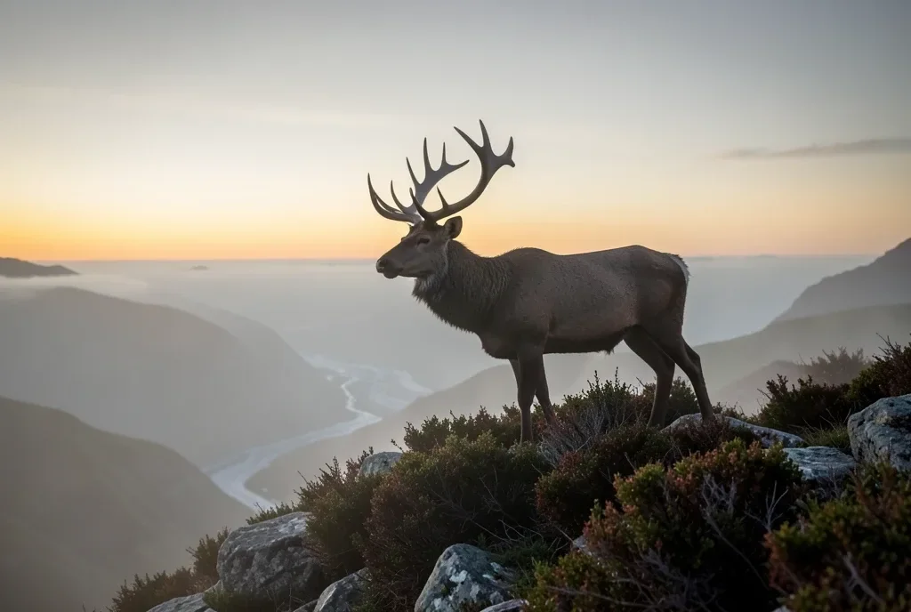 Highland Stag on a Misty Ridge at Dawn — image prompt preview