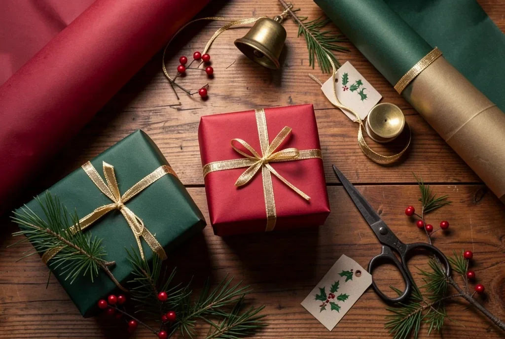 Holiday Gift Wrapping with Presents and Ribbons — image prompt preview