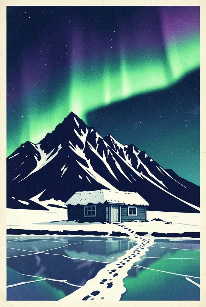 Iceland Aurora Borealis Travel Poster — image prompt preview