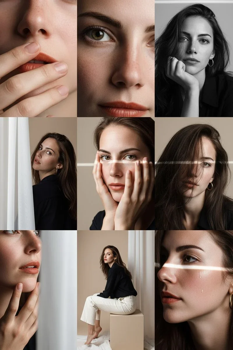 Beige Studio Editorial Portrait Grid — image prompt preview