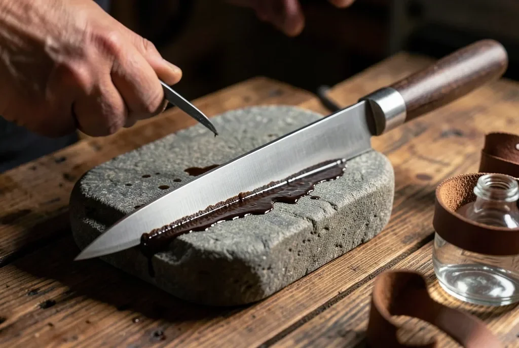 Knife on Whetstone Bench — image prompt preview