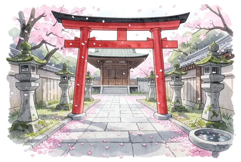 Kyoto Shrine Torii Gate with Cherry Blossom — image prompt preview