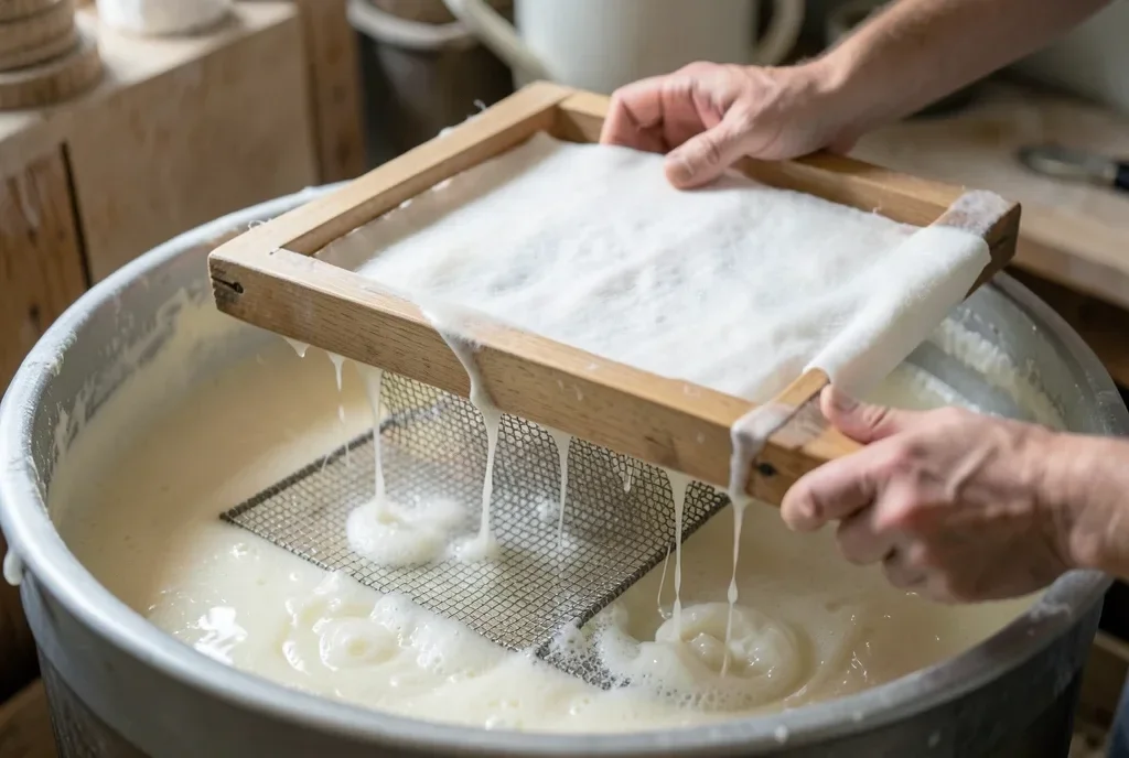 Lifting a Deckle from a Paper Mould — image prompt preview