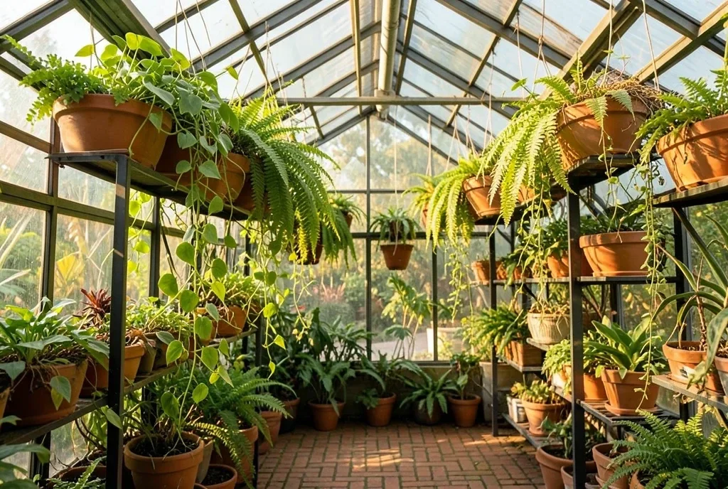 Lush Greenhouse with Hanging Plants — image prompt preview