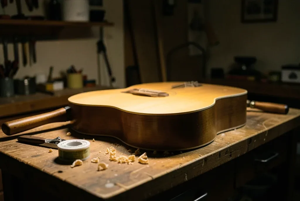 Luthier's Bench with a Guitar in Progress — image prompt preview