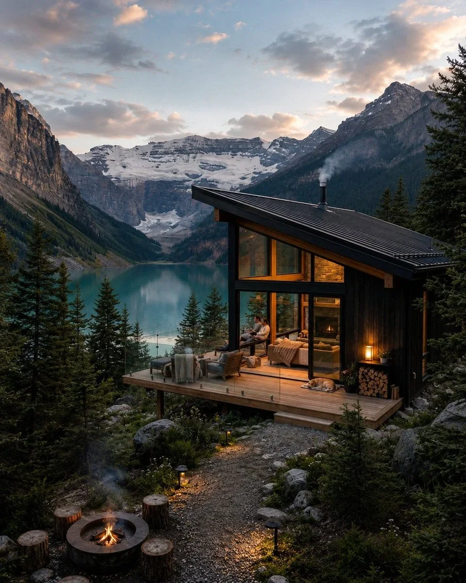 Luxury Mountain Cabin Overlooking A Crystal-Clear Turquoise — image prompt preview