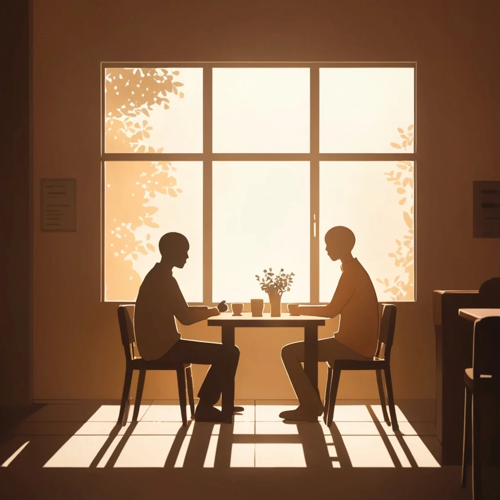 Minimalist 2D Animation Of Two Faceless Human — image prompt preview