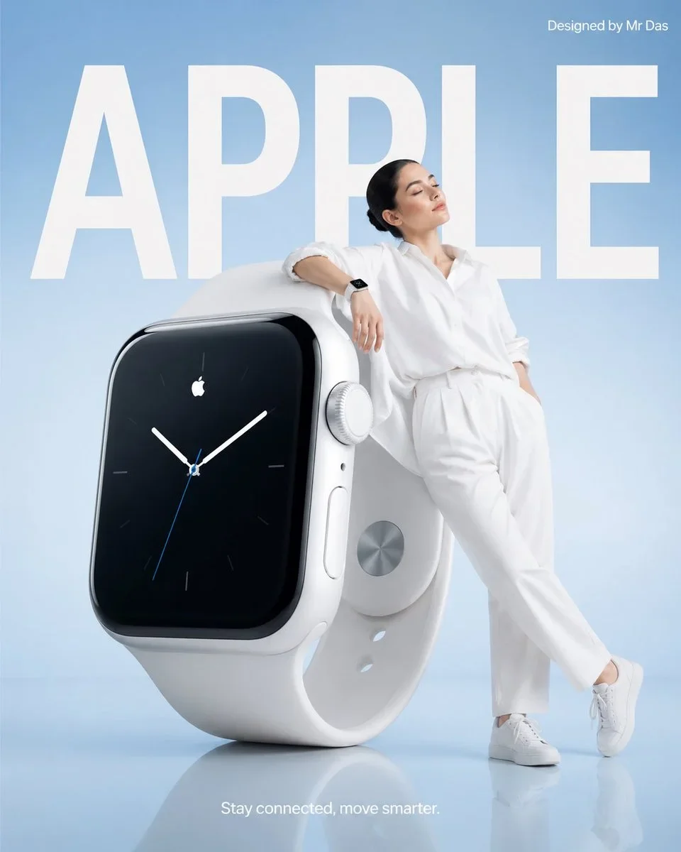 Minimalist Commercial Ad Featuring Oversized White Smartwatch — image prompt preview