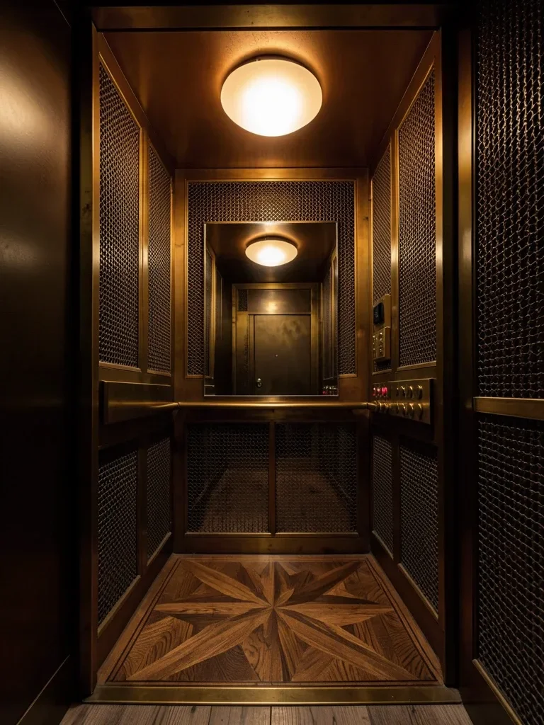 Moody Brass Elevator Interior with Art Deco Grill — image prompt preview