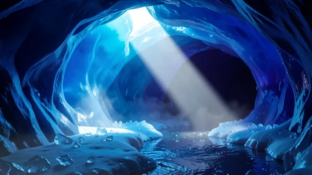Moody Ice Cave Interior with Blue Translucent Walls — image prompt preview