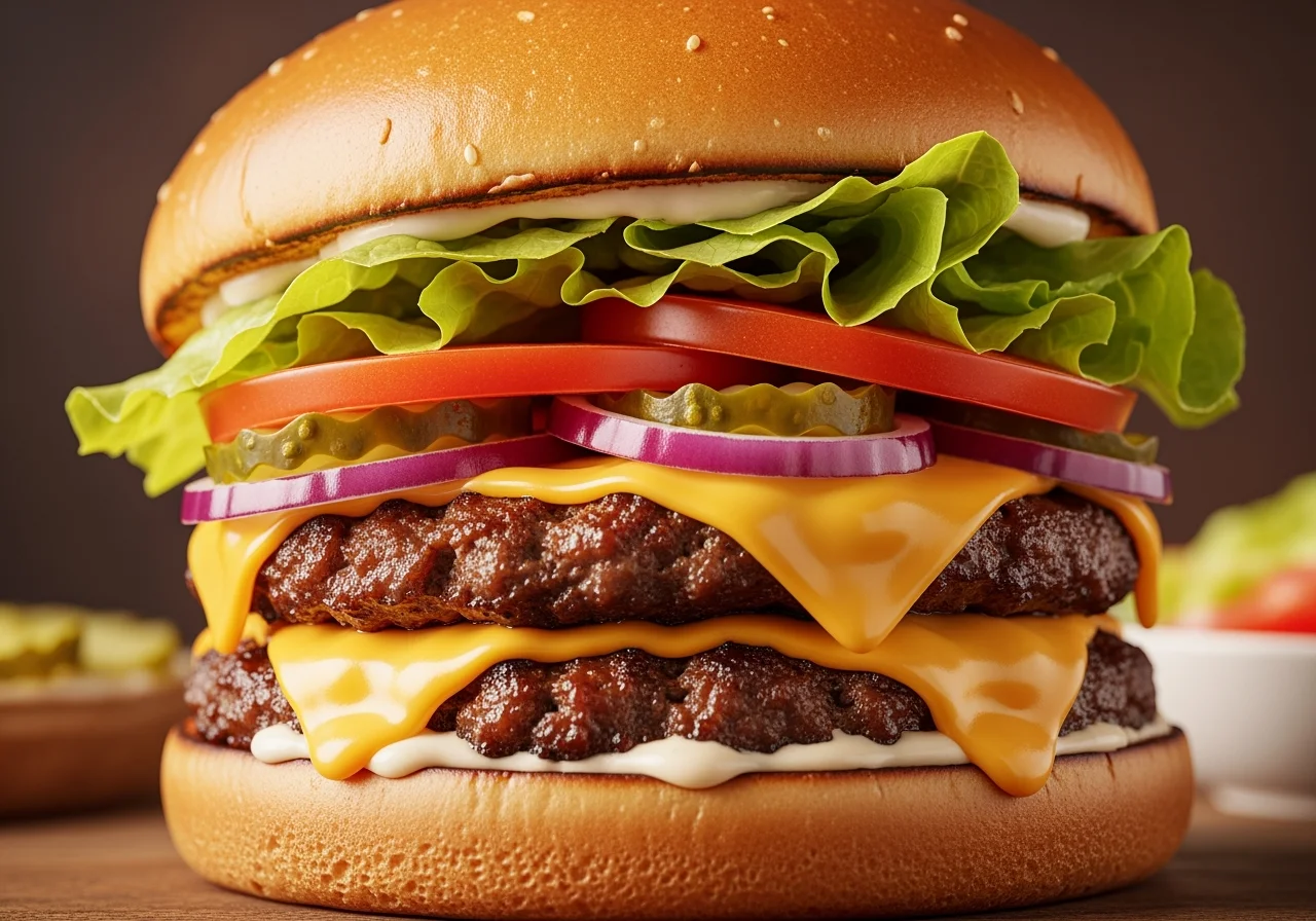 Mouthwatering Double Cheeseburger With Two Thick — image prompt preview