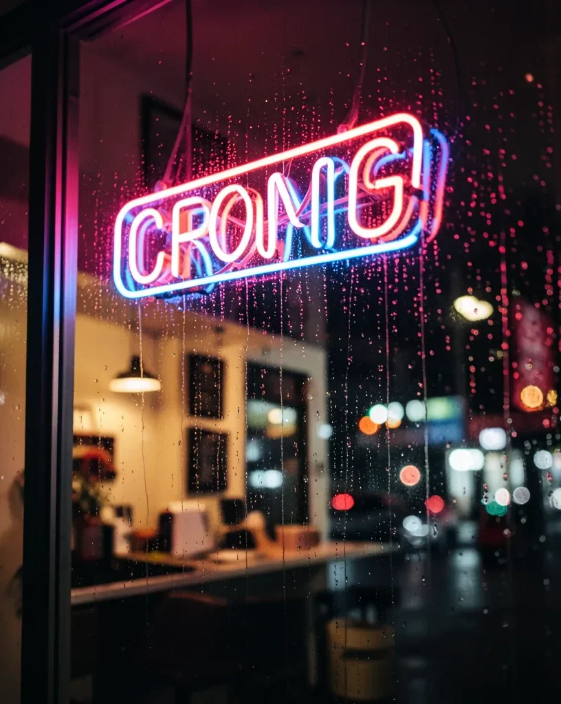 Neon Open Sign in Rainy Window — image prompt preview