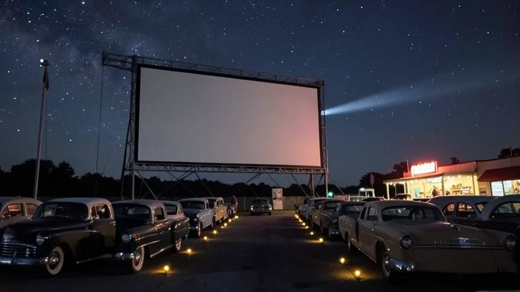 Outdoor Drive-In Cinema Screen at Night — image prompt preview