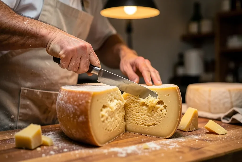 Photorealistic Cheesemonger Cutting Wheel — image prompt preview
