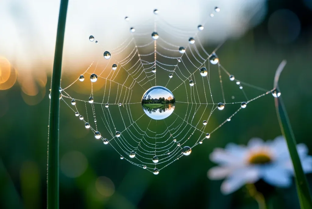 Photorealistic Dewdrops on Spider Web Macro — image prompt preview