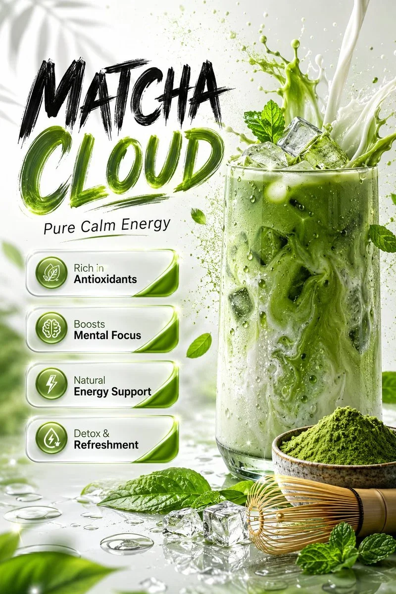 Premium Matcha Beverage Advertisement Poster Design — image prompt preview