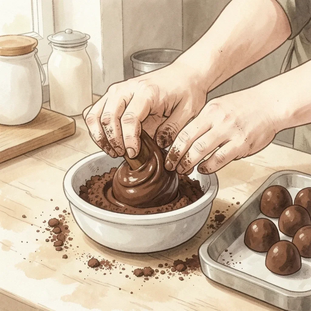 Rolling Chocolate Truffles in Cocoa — image prompt preview